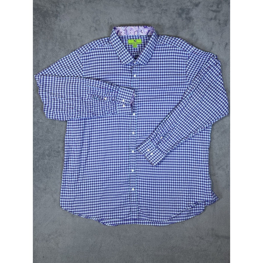 Bristol & Bull Shirt Mens 4XLT Blue And Purple Check Long Sleeve Button‎ Down